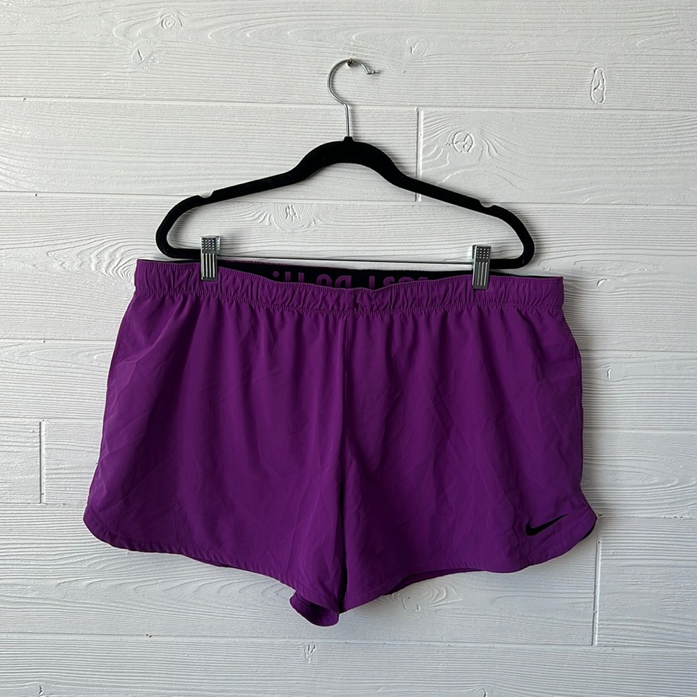 Nike dri-fit purple athletic shorts with compression black short lining